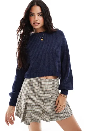 Threadbare Crew neck cropped jumper in navy