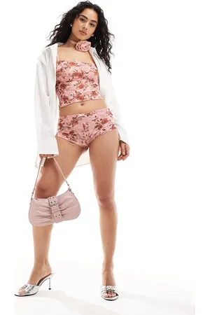 Motel Bow detail lace micro shorts co-ord in