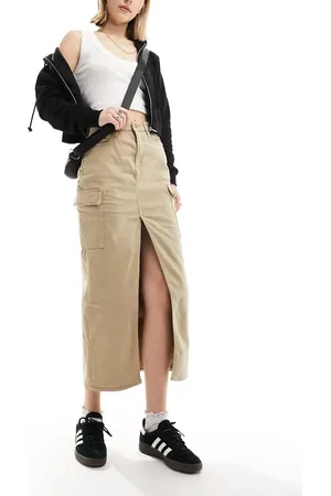 Calvin Klein Front split denim maxi skirt in tan
