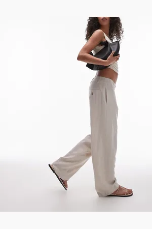 Topshop Low slung linen button trouser in natural