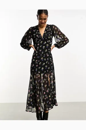 VIOLET ROMANCE Chiffon v neck midaxi dress in floral print