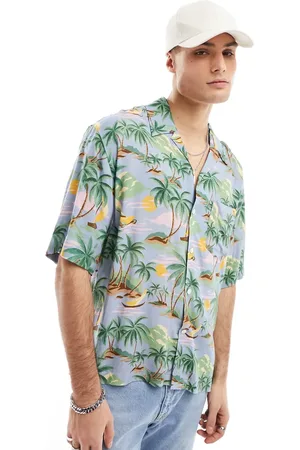 GANT Short sleeve palm print cotton linen shirt in