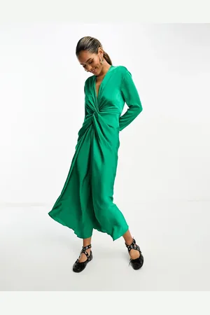 MANGO Satin wrap detail front dress in
