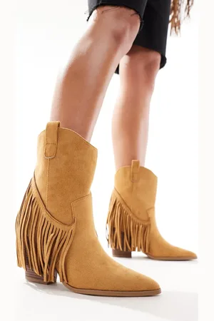 Truffle Collection Fringe detail ankle boots in camel