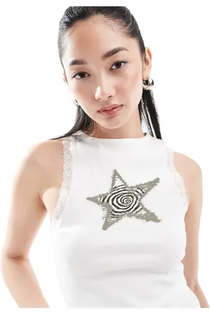 COLLUSION Placement print lace trim vest in
