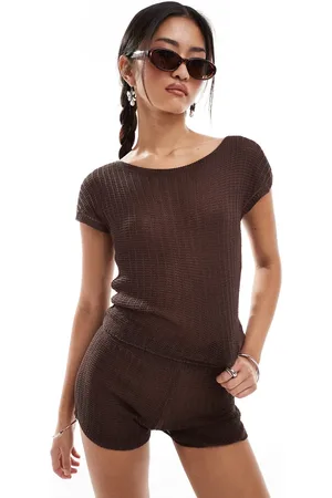 Motel Francine knitted slash neck cropped tee in