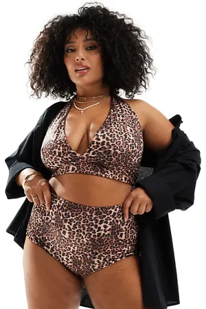 ASOS Curve Mindy high waist bikini bottom in leopard