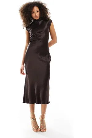 & OTHER STORIES Bias cut satin midi dress with drape detail and extended shoulder in
