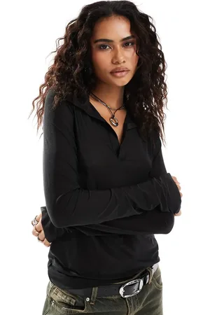 Weekday Sheer long sleeve polo top in