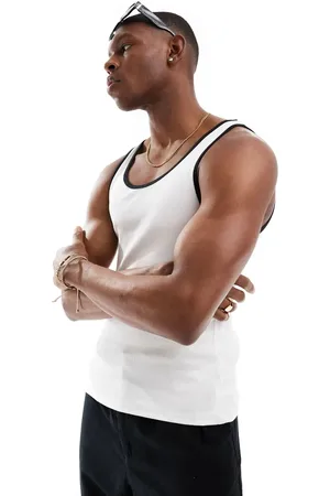 ASOS Muscle fit rib vest with contrast binding in white