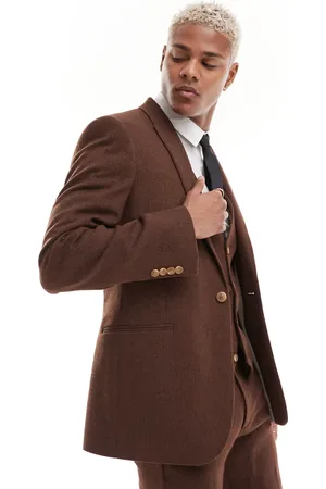 ASOS Wedding skinny wool mix suit jacket in basketweave texture