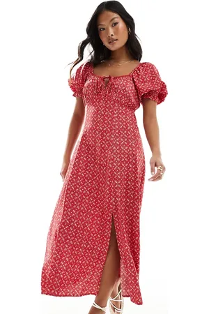 Miss Selfridge Tie front midi tea dress in paisley spot