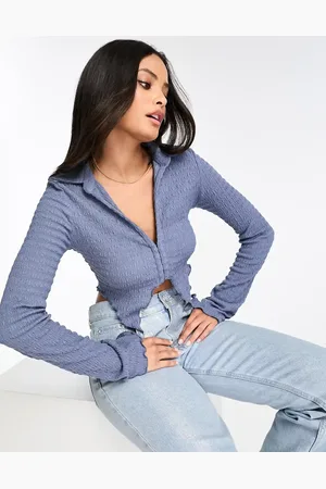 Bershka Textured hankerchief hem shirt in dusky
