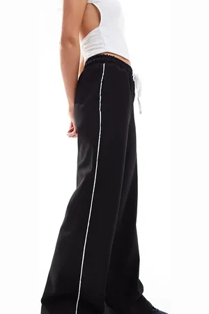 In The Style Side stripe drawcord tie waist straight leg trousers in