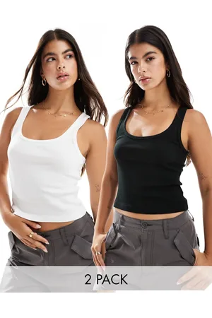 Pull&Bear 2 pack vest top in & white