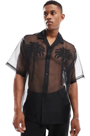 ASOS Oversized revere shirt in organza with palm tree embroidery in