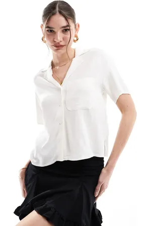 Stradivarius Linen look short sleeve boxy shirt in
