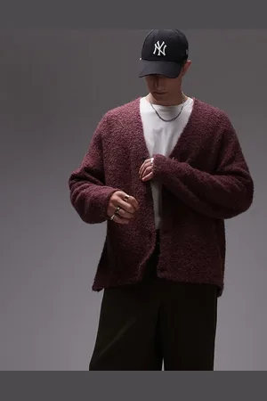 Topman Oversized boucle cardigan in berry