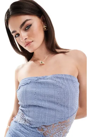 Miss Selfridge Mix texture bandeau in denim
