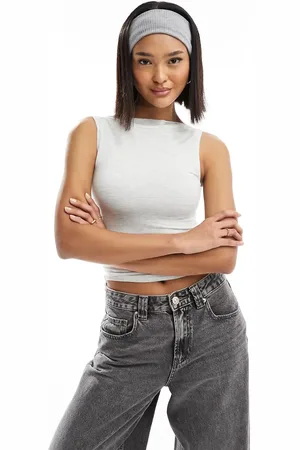 Miss Selfridge Sleeveless slash neck tank top in marl
