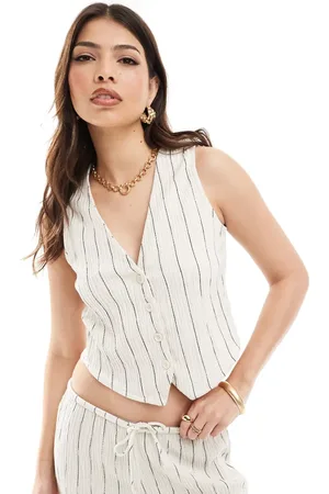 Stradivarius Boxy pinstripe waistcoat co-ord in natural