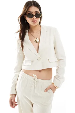 Pimkie Linen look cropped blazer in beige