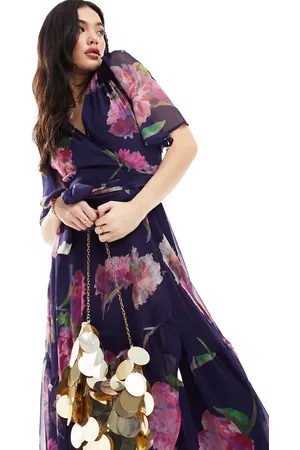 HOPE & IVY Ruffle wrap maxi dress in pink &