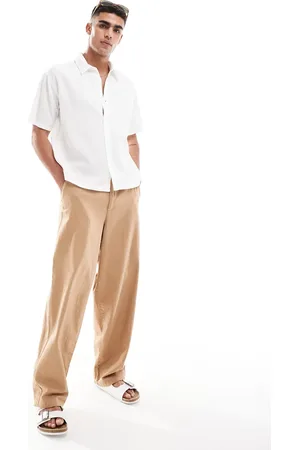 ASOS Wide linen chino trousers in