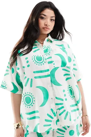 Yours Linen shirt in green print co-ord