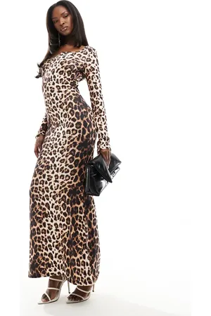Fashionkilla Super soft notch front long sleeve maxi dress in leopard print