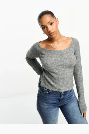 Monki Knitted long sleeve boat neck top in marl