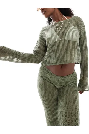 ONLY Oversized long sleeve beach top co-ord in sage