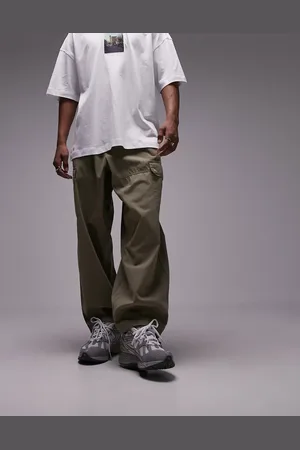 Topman Wide leg cargo trousers in khaki