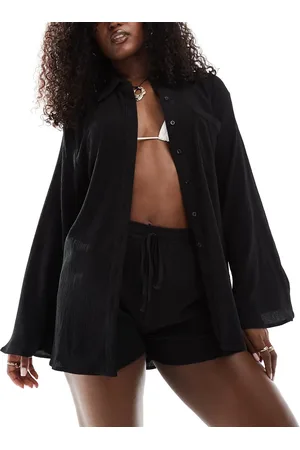 In The Style X Perrie Sian exclusive textured oversized beach shirt co-ord in