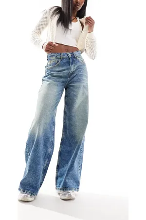COLLUSION X013 mid rise wide leg jeans in midwash