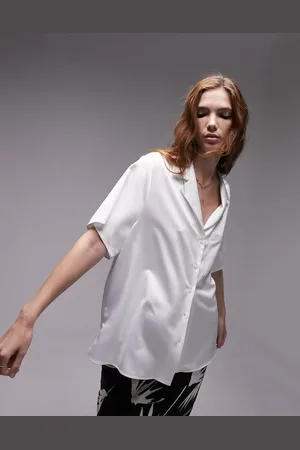 Topshop Satin short sleeve shirt in ivory