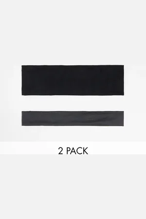 Pieces® 2 pack jersey headbands in black & grey