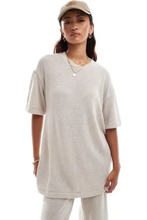 VERO MODA Oversized knitted t-shirt co-ord in oatmeal