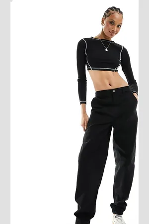 Noisy May Elasticated waist cargo trousers in black
