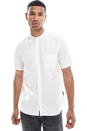 French Connection French Connection short sleeve grandad collar linen shirt in