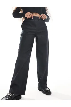 Noisy May Ruched waist trousers in dark grey