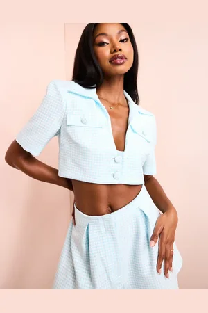 ASOS Co-ord cropped tailored shirt in & white houndstooth