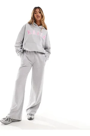 Kaiia Contrast waistband drawstring wide leg joggers co-ord in light