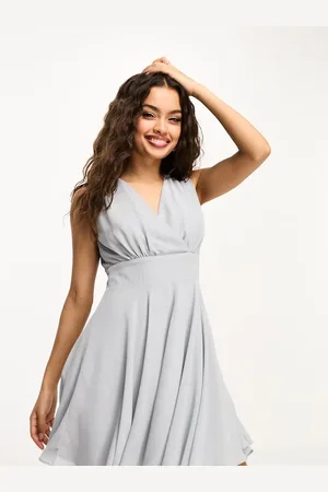 TFNC Bridesmaid mini skater dress in grey