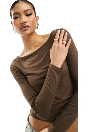 NA-KD Boat neck long sleeve top in brown