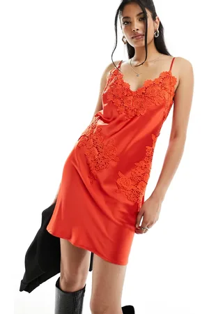 Never Fully Dressed Lace embroidered satin mini slip dress in
