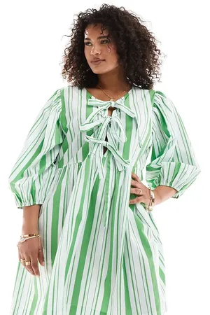 ASOS ASOS DESIGN Curve bow tie front mini smock dress in apple stripe