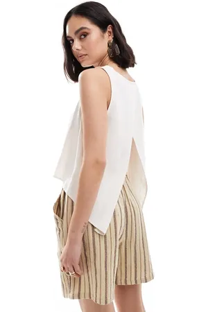 ASOS Wrap back linen top in natural