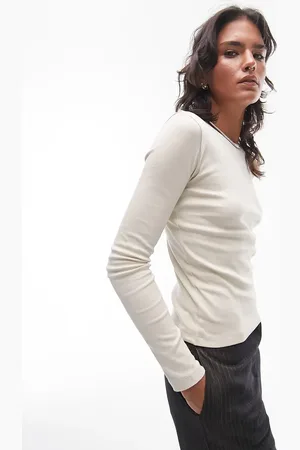 Topshop Slim long sleeve top in stone