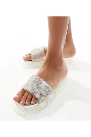 Simmi London Simmi London Fan flat sandal with embellished upper in silver